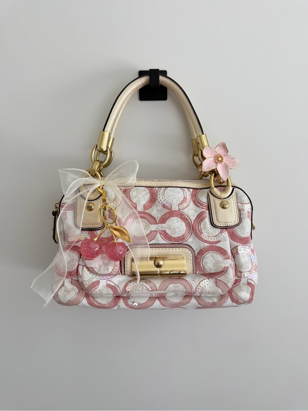 Vintage Coach Kristen Pink Sequin Op Art Bag w/Gold Hardware